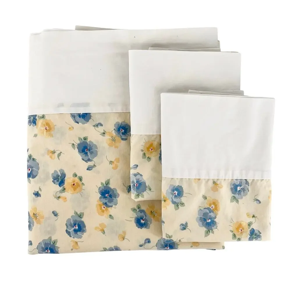 Vintage Cottagecore Floral Queen Sheet & Pillowcases 90s 1990s